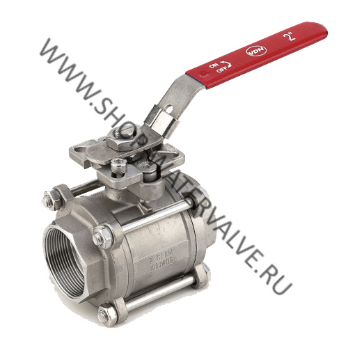 Кран шаровой нержавеющий DN32, G1 1/4" муфтовый, полнопроходной, 3PC, PN63 HHKG15032 с монтажным фланцем ISO 5211